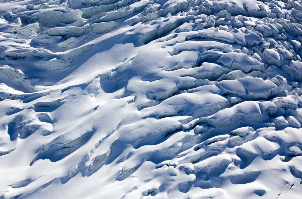 Glacier des Bossons vu du ciel depuis mon parapente. Glacier du massif du mont blanc