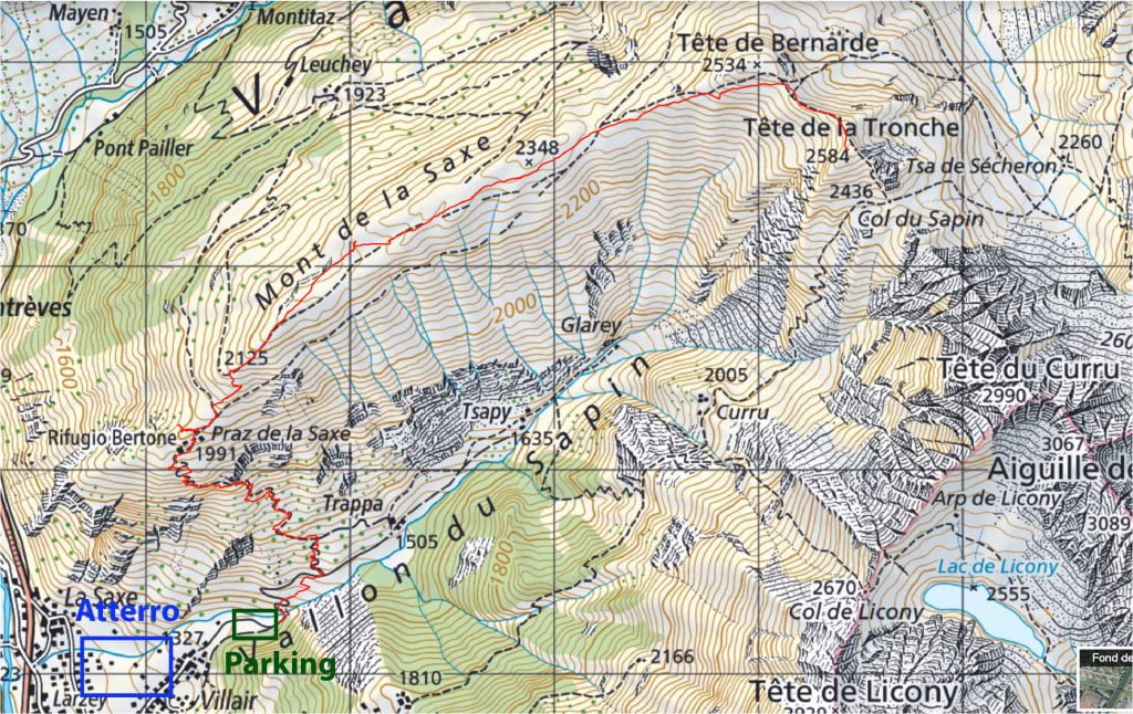 itinéraire tête de la tronche Itinéraire tête de la tronche. Trace GPS de la randonnée et atterrissage parapente