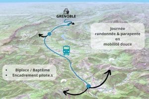 carte des aventure en parapente en mobilité douce. Utilisation du train et du bus pour les baptêmes en biplace et la formation